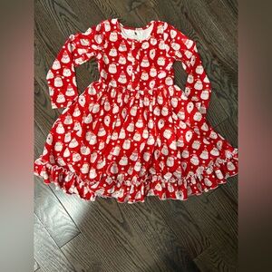 Red Santa Print Kids Casual Dress